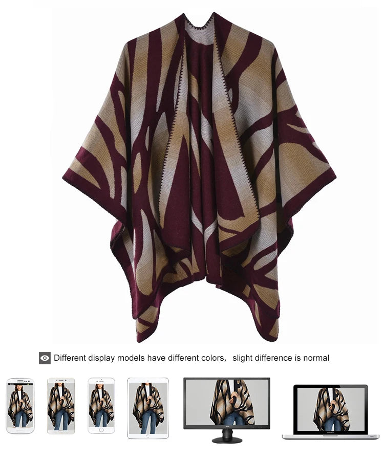 Imitation Cashmere Women Zebra Print Scarf Vintage Winter Warm Shawl Wrap Female Casual Knitted Warm Split Soft Thick Blanket