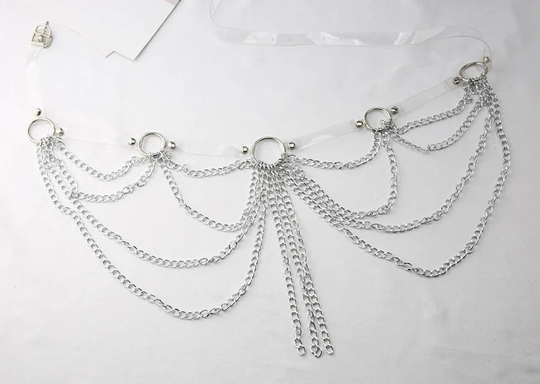 Harajuku American Street Dance Personality Punk Waist Chain Gothic Multilayer Metal Chain Tassel Sexy Body Chains Jewelry Belt