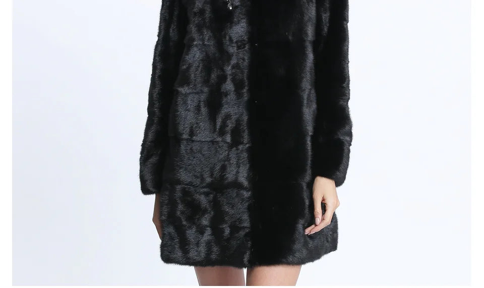 Real Mink Fur Coat Women Winter Natural Mink Coats Hood Genuine Fur Mink Jackets Plus Size Long Vintage Thick Warm Outwear 2024