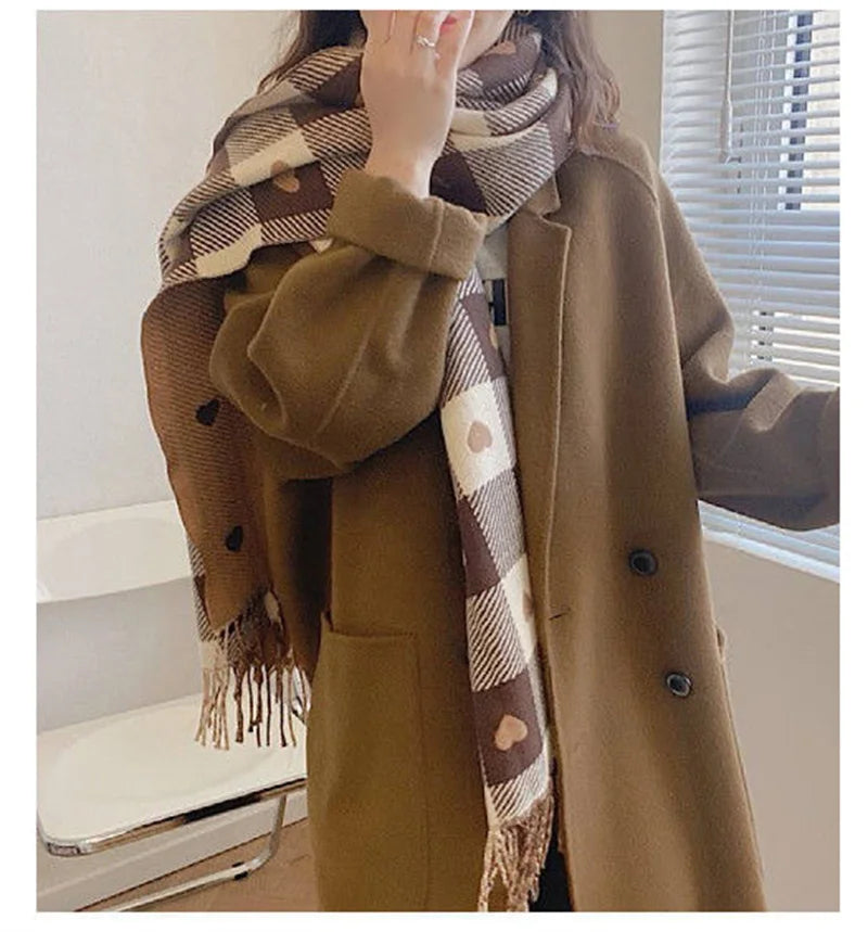 Fashion Winter Cashmere Scarf Women 2022Design Warm Pashmina Blanket Plaid Heart Scarves Female Shawl Wrap Thick Foulard Bufanda