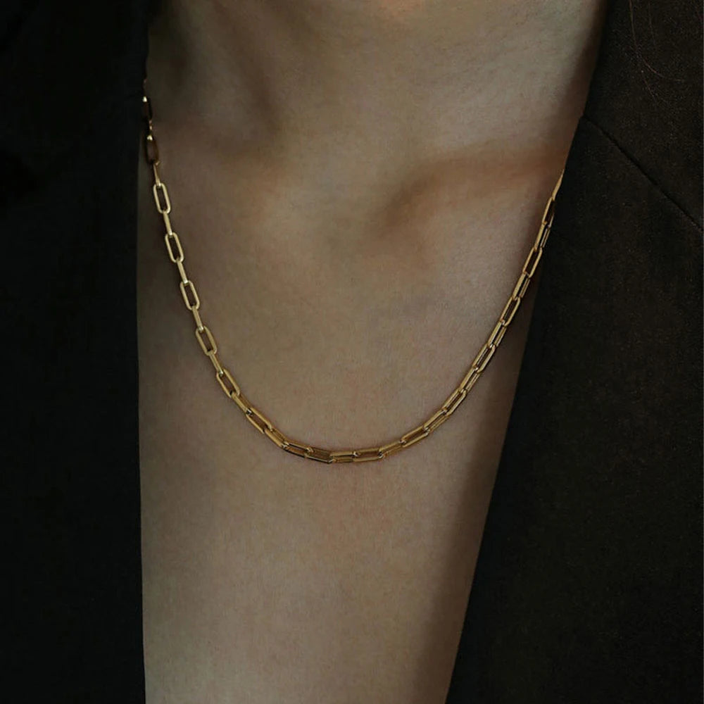 Paperclip Necklaces Chain 925 Sterling Silver Link Neck 4.5MM Men Women Jewelry 45 50 55 60CM Luxury Fine Gift Gilded Rose Gold