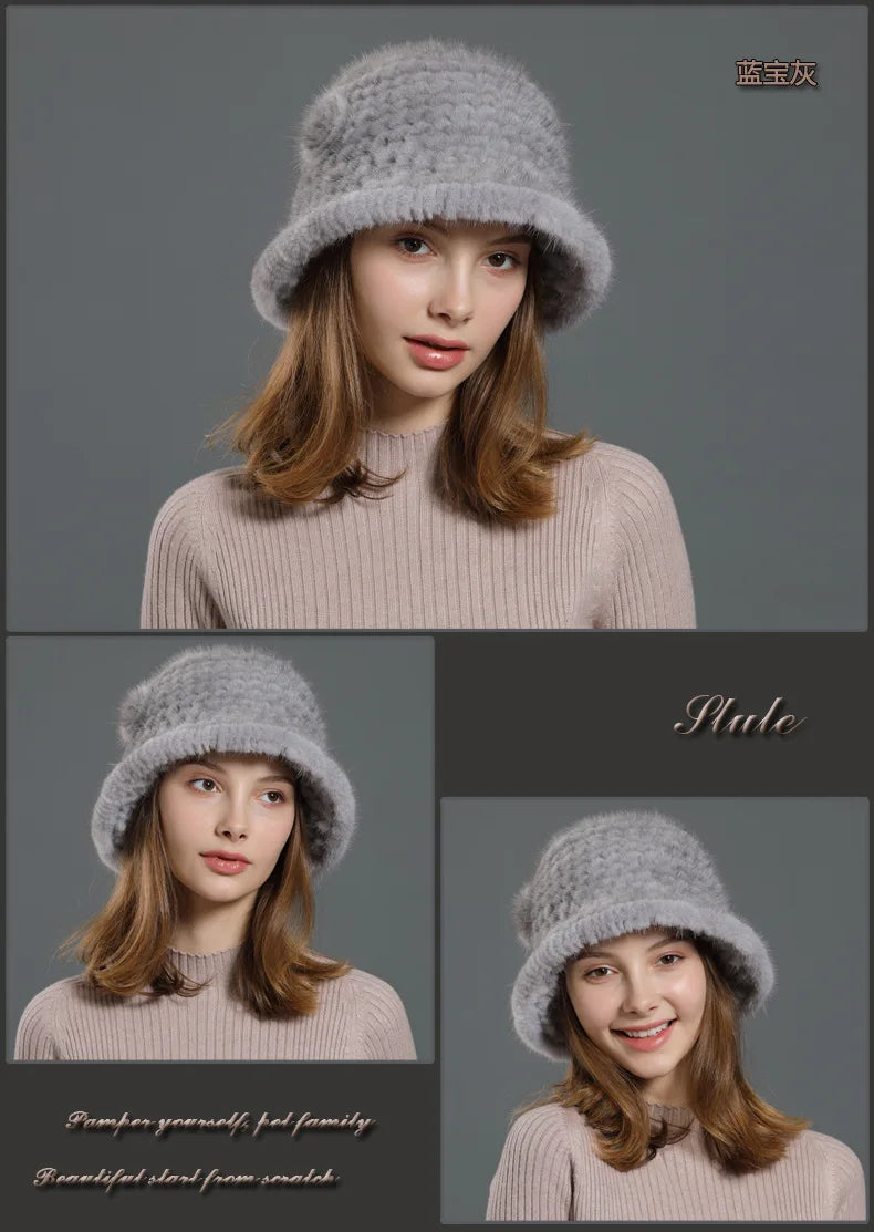 Winter Mink Fur Hat Female New Korean Casual Mink Hat Fur Hat Women Winter Mink Fur Warm Top Hat