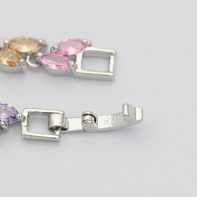 925 Sterling Silver Jewelry Multicolor Zircon White Crystal Chain&Link Charm Bracelets For Women Free Gifts Box