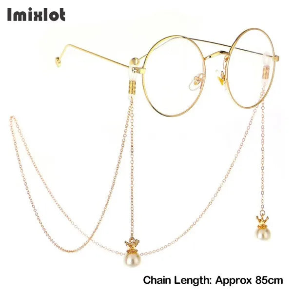 1PC Reading Glasses Chain with Penadnt Womens Metal Sunglasses Cords Neck Straps Beaded Eyeglass Lanyard Holder Eyewear Retainer