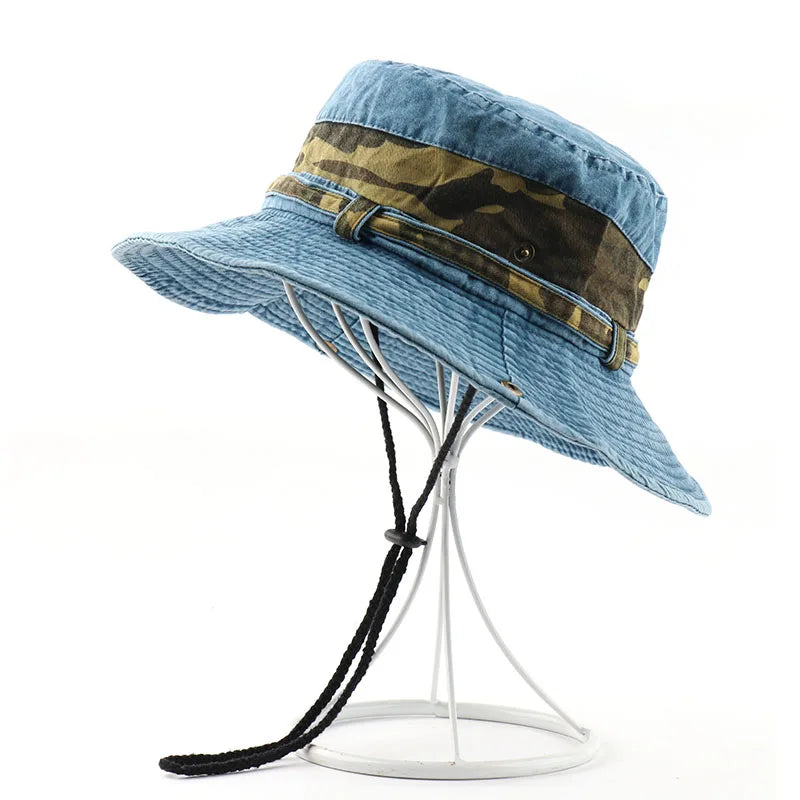 CAMOLAND UPF 50+ Sun Hat For Women Men 100% Cotton Bucket Hat Male Camouflage Patchwork Outdoor Hiking Fishing Boonie Caps