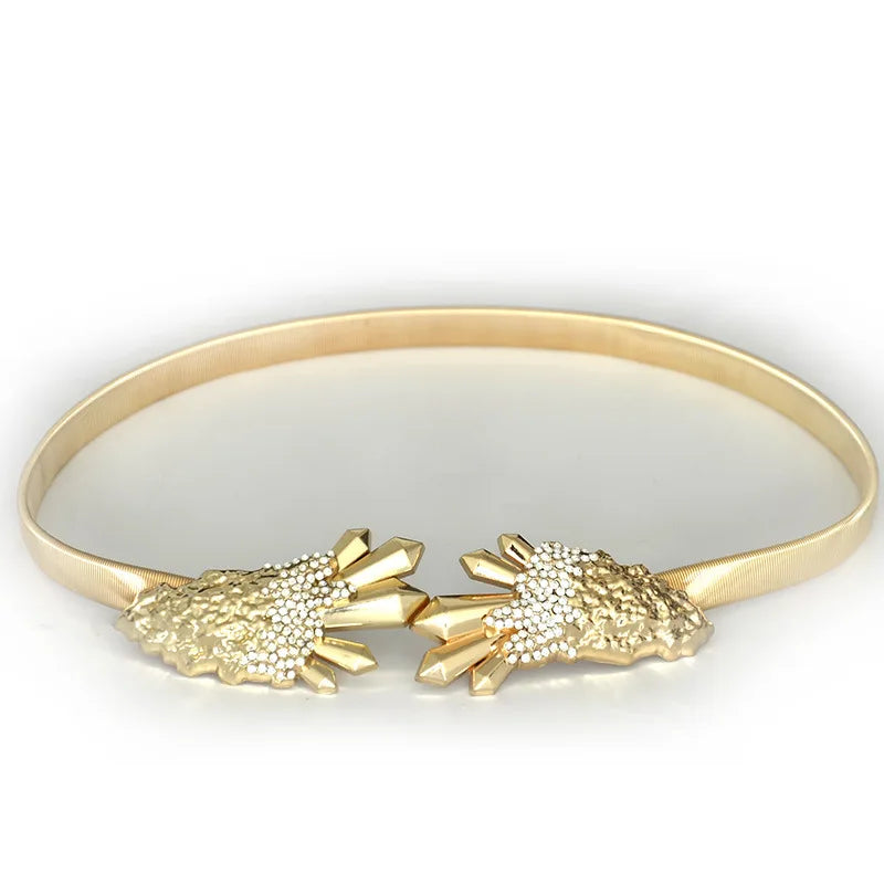 Metal Elasticity Women Belts Luxury Brand Rhinestone Buckle Thin  Adjustable 60-100CM All-Match Dress Fashion Party Waistband