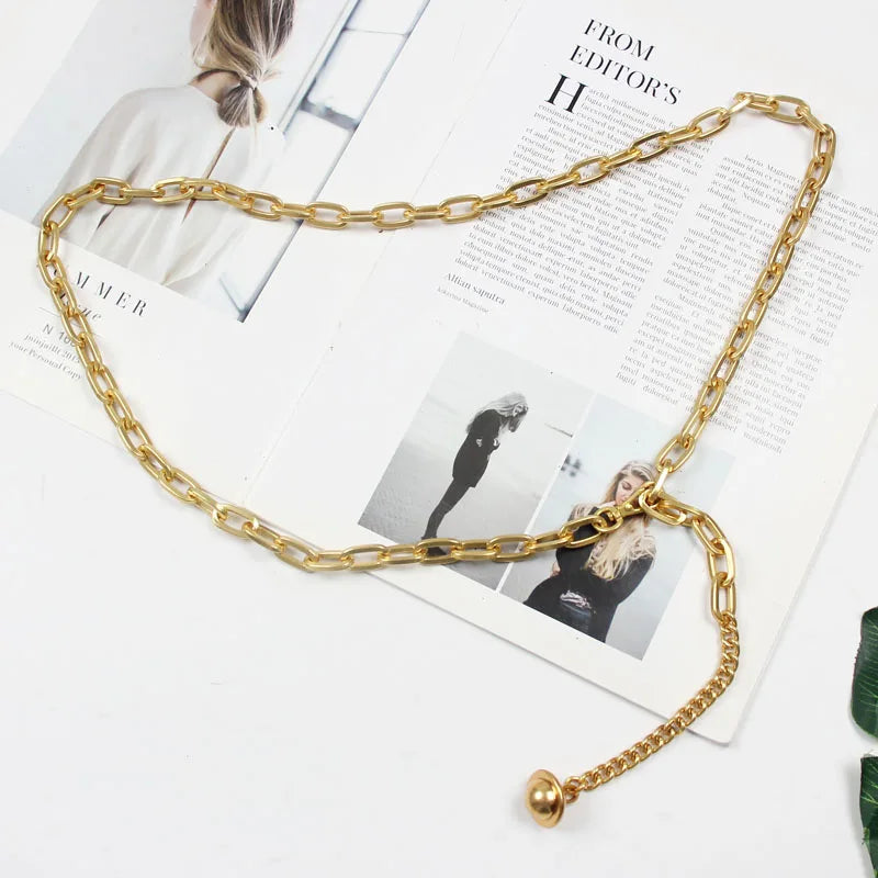 Women Fashion gold Belts Hip High Waist long Narrow Metal Chain Chunky Fringes Punk temperament Waist Chain