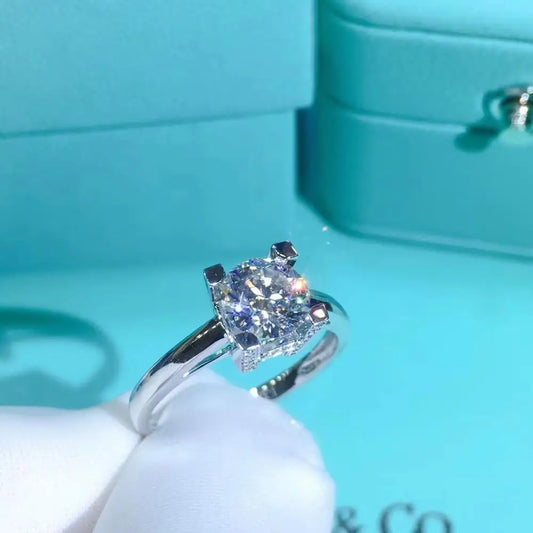 Poetry Of Jew Store Round Silver Moissanit Ring 1ct D VVS Luxury Moissanit Weding Ring for Women