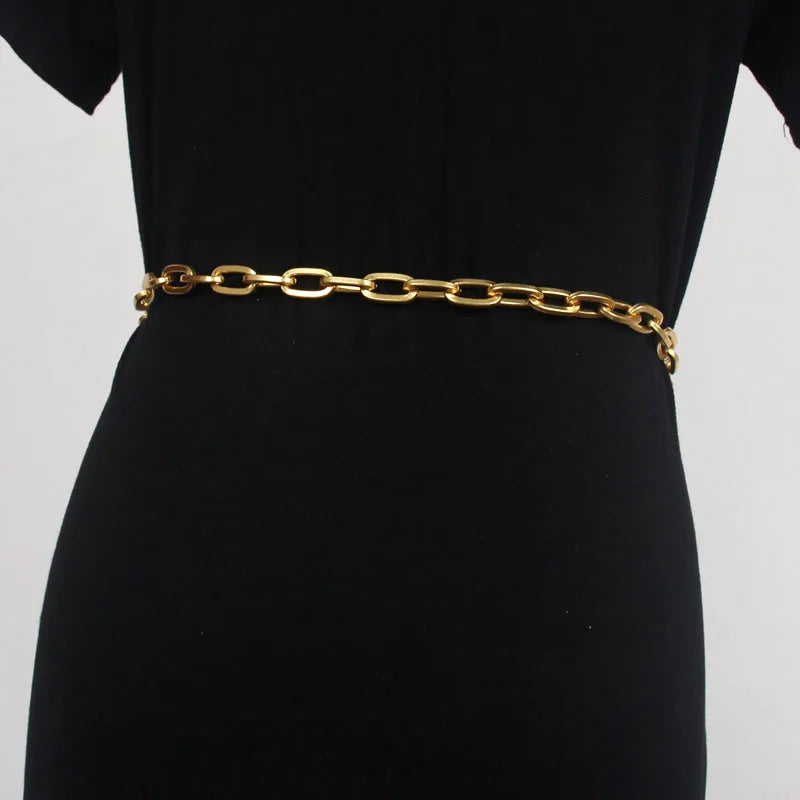 Women Fashion gold Belts Hip High Waist long Narrow Metal Chain Chunky Fringes Punk temperament Waist Chain