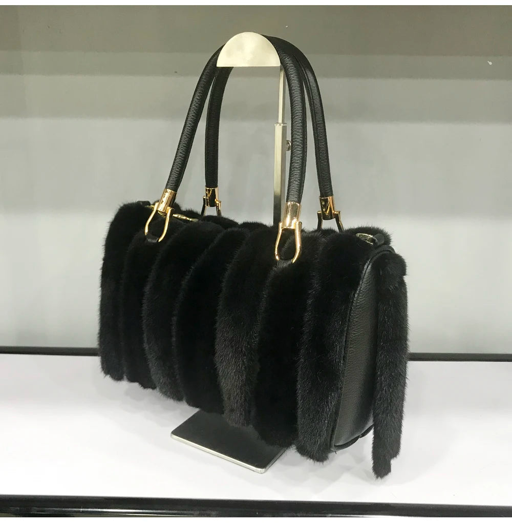 Fur Bag Women Natural Mink Fur Handbag Ladies Winter Warm Crossbody Bags Famous Brand Large Capacity Shoudler Clutch New
