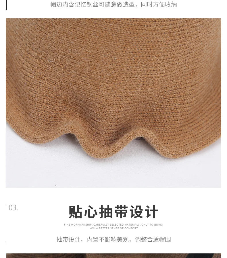 X093 New Fisherman's Hat for Women  Winter Warm Knitted Hat Covers Her Face Japanese Bucket Basin Hat Literary Brim Caps