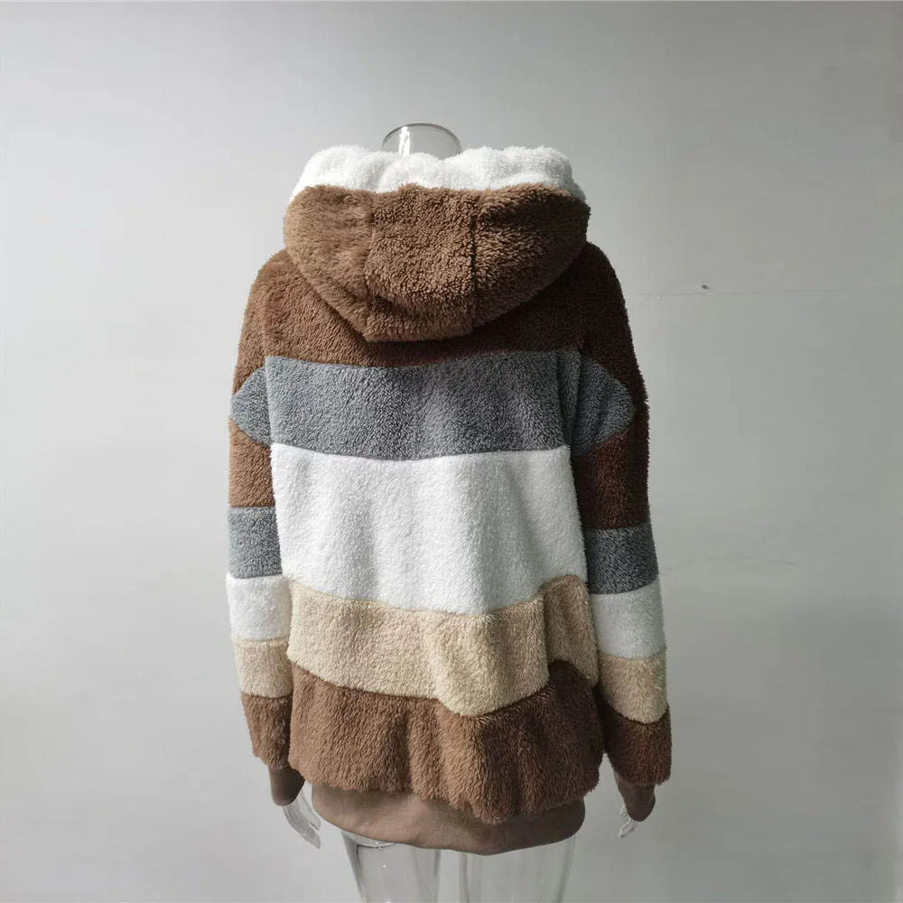 Women Winter Oversized Sherpa Sweater Plus Size 5XL Fleece Zipper Cardigan Hooded Coat Faux Fur Teddy Jacket