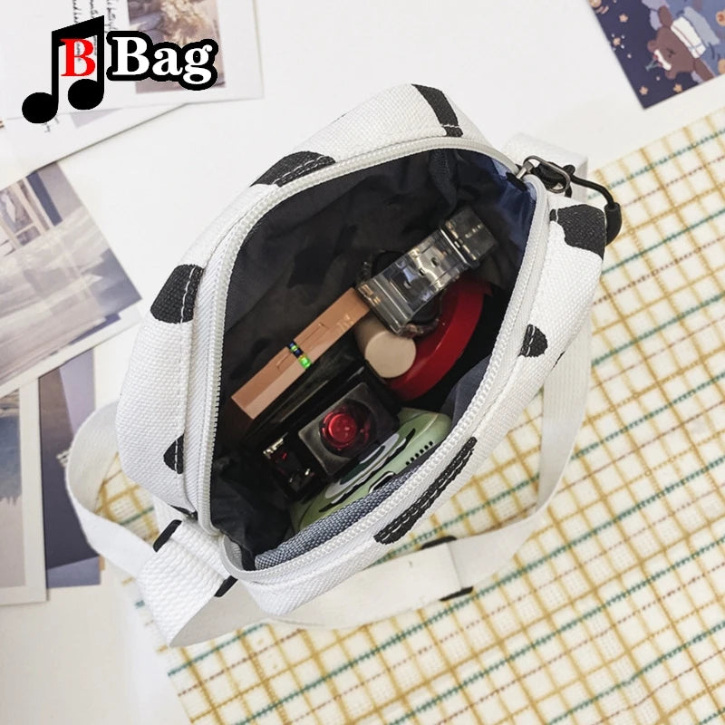 Women Girls Cartoon Cow Print Shoulder Crossbody Bag Cute cow card transparent canvas Satchel itabag