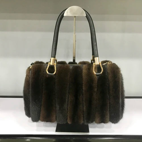 Fur Bag Women Natural Mink Fur Handbag Ladies Winter Warm Crossbody Bags Famous Brand Large Capacity Shoudler Clutch New