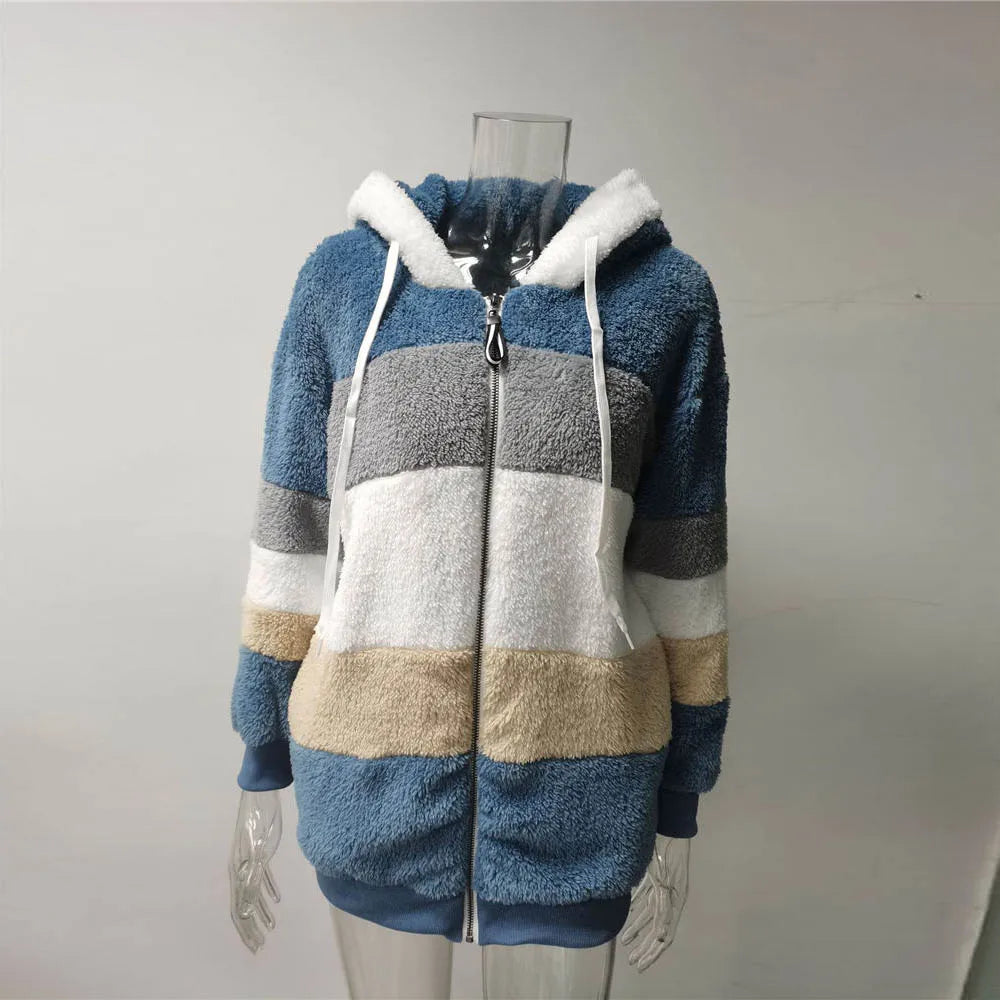 Women Winter Oversized Sherpa Sweater Plus Size 5XL Fleece Zipper Cardigan Hooded Coat Faux Fur Teddy Jacket