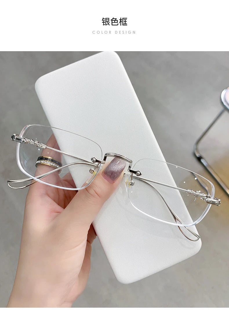 Transparent Computer Glasses Frameless Women Men Anti Blue Light square Eyewear Blocking Glasses Optical Spectacle Eyeglass