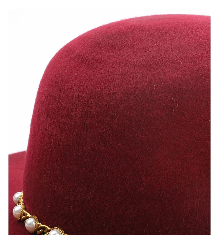 USPOP Autumn Winter Women Wool Fedoras Female Casual Pearl Chain Red Fedora Hat