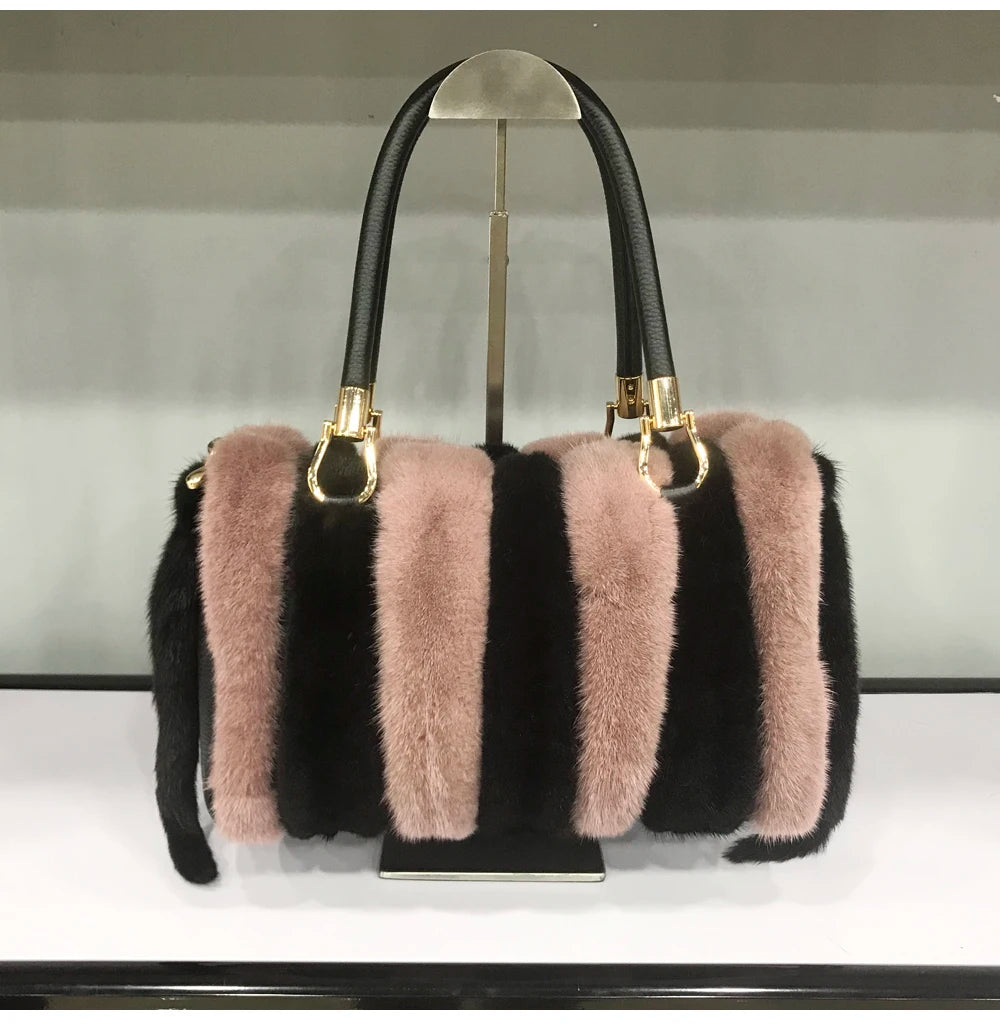 Fur Bag Women Natural Mink Fur Handbag Ladies Winter Warm Crossbody Bags Famous Brand Large Capacity Shoudler Clutch New