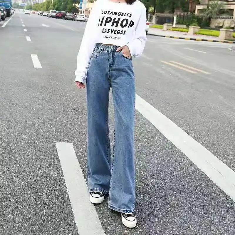 2021 New Jeans For Women Back Loose High Waist mom Large Size Straight pants Long Wide Leg Women Jeans streetwear