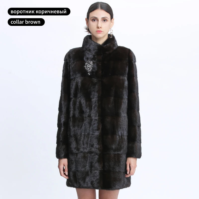 Real Mink Fur Coat Women Winter Natural Mink Coats Hood Genuine Fur Mink Jackets Plus Size Long Vintage Thick Warm Outwear 2024