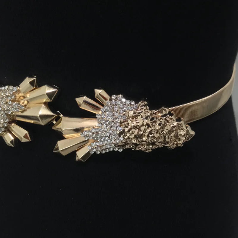 Metal Elasticity Women Belts Luxury Brand Rhinestone Buckle Thin  Adjustable 60-100CM All-Match Dress Fashion Party Waistband
