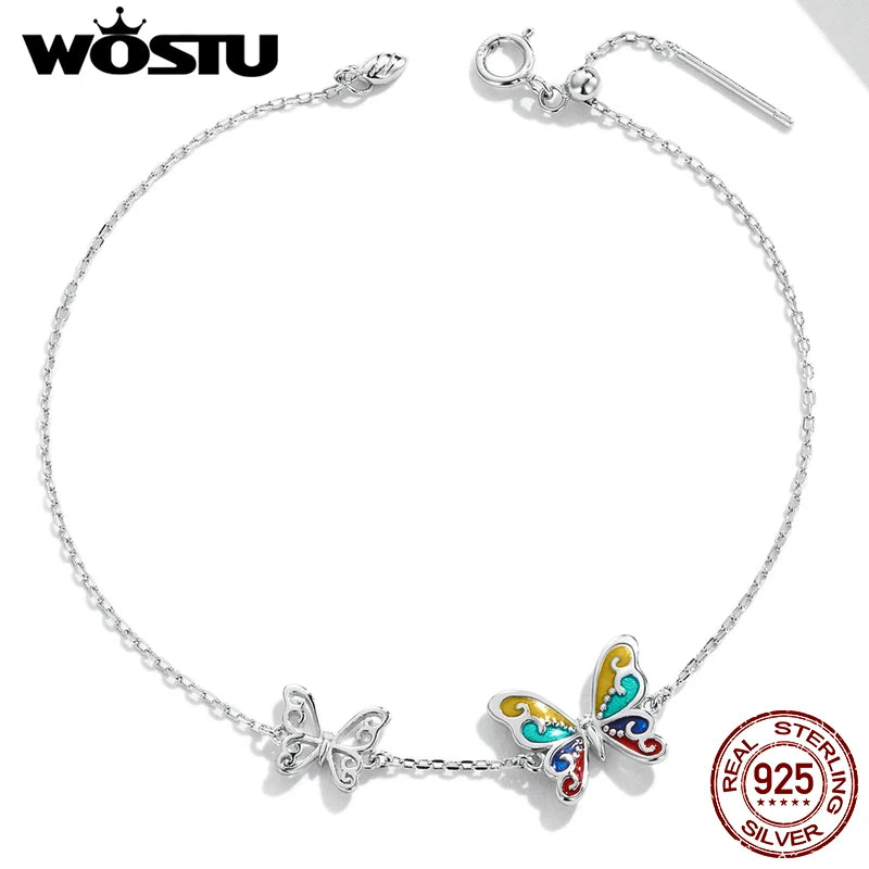 WOSTU 925 Original Sterling Silver Bracelet Brilliant Butterfly Fashion Chain Bracelet For Women Wedding Fine Jewelry Lucky Gift