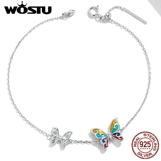 WOSTU 925 Original Sterling Silver Bracelet Brilliant Butterfly Fashion Chain Bracelet For Women Wedding Fine Jewelry Lucky Gift