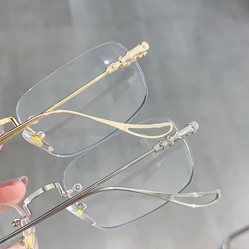 Transparent Computer Glasses Frameless Women Men Anti Blue Light square Eyewear Blocking Glasses Optical Spectacle Eyeglass