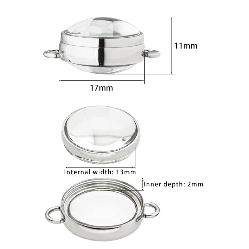 1pc 17mm 23mm 28mm 30mm Stainless Steel Floating Locket Double Curved Glass Memory Locket For Bracelet Jewelry Making Medallion