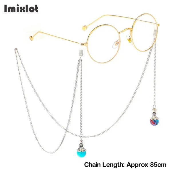 1PC Reading Glasses Chain with Penadnt Womens Metal Sunglasses Cords Neck Straps Beaded Eyeglass Lanyard Holder Eyewear Retainer