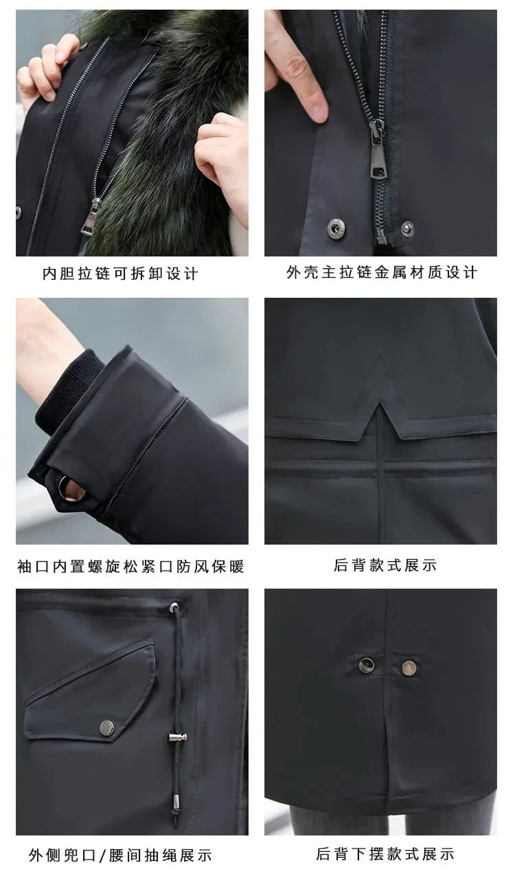 HANZANGL Women Fur Coat 2022 Winter New Real Raccoon Fox Fur Detachable Liner Long Parkas Women Clothing 12 Color  S-4XL