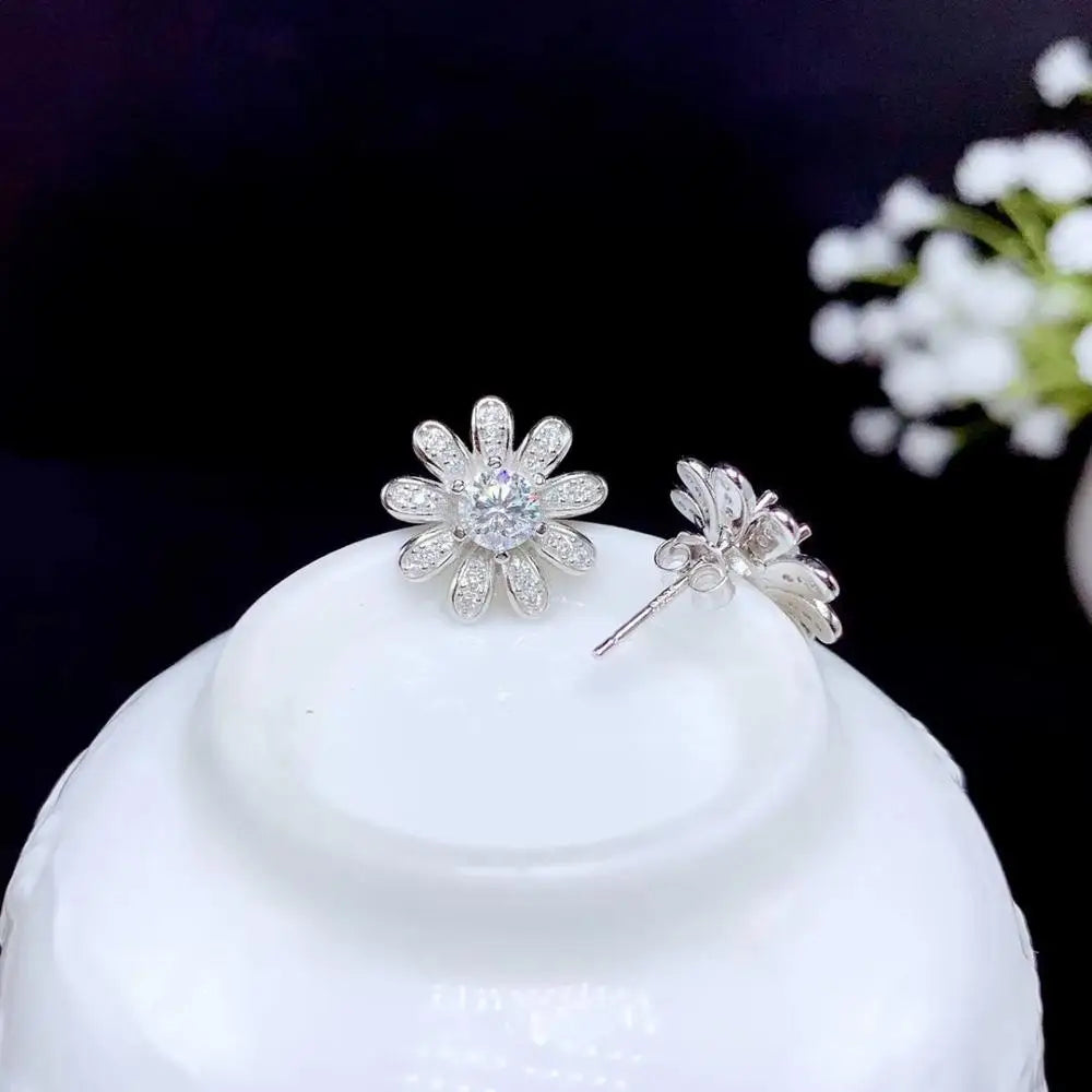 daisy moissanite earrings  women silver stud earrings 925 sterling silver shiny gem better than diamond gift GRA certificate