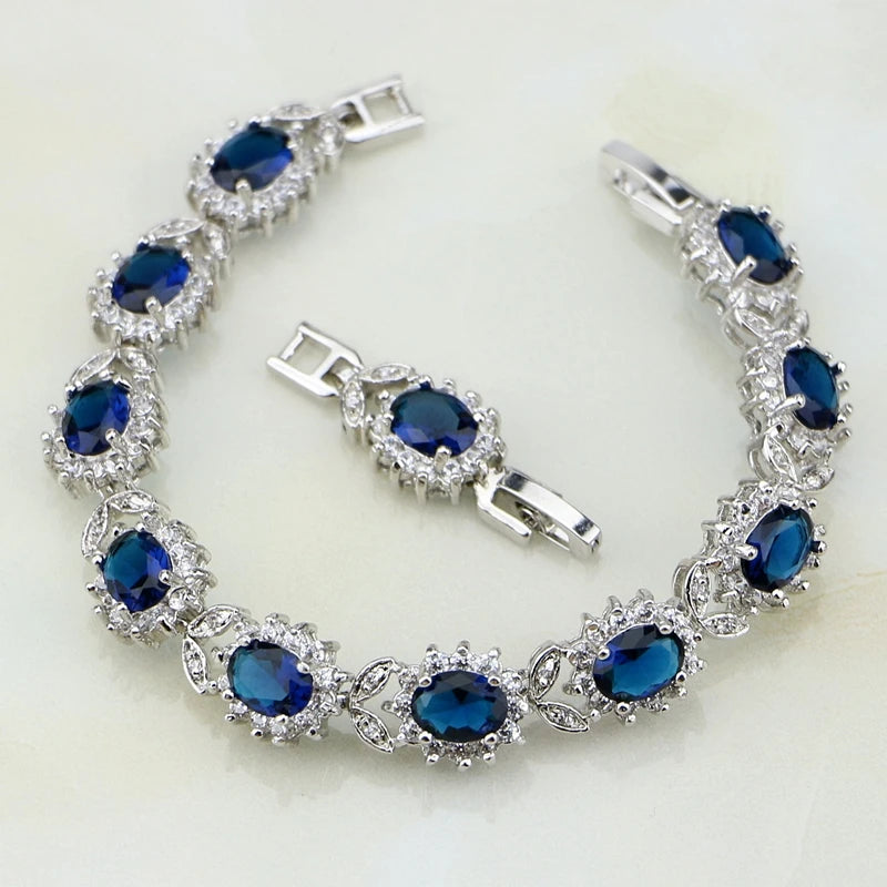 Bowknot 925 Sterling Silver Bracelets Blue Cubic Zirconia White Crystal Chain&Link Charm Bracelets For Women