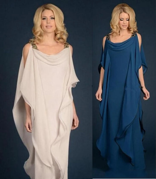New champagne Navy Blue Mother Of The Bride Dresses Chiffon Wedding Plus Size Ruffles Flowing Sheath Mother Groom Dress