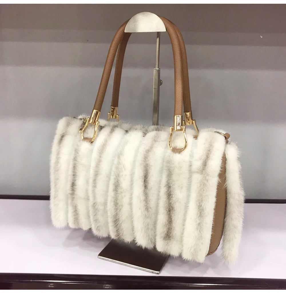 Fur Bag Women Natural Mink Fur Handbag Ladies Winter Warm Crossbody Bags Famous Brand Large Capacity Shoudler Clutch New
