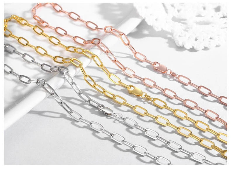 Paperclip Necklaces Chain 925 Sterling Silver Link Neck 4.5MM Men Women Jewelry 45 50 55 60CM Luxury Fine Gift Gilded Rose Gold