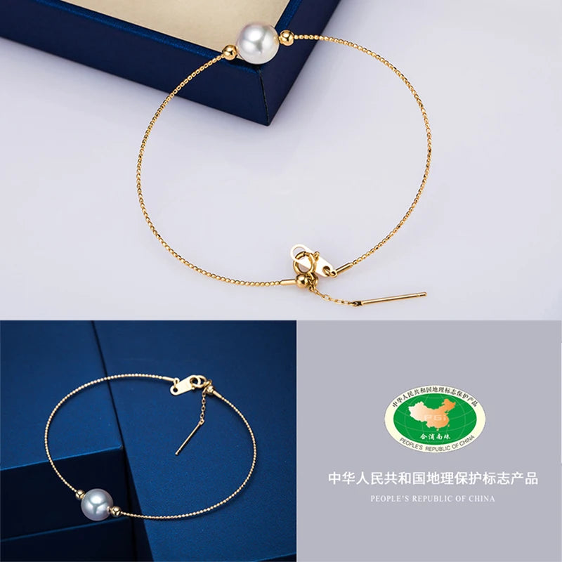 Sinya Natural Pearl 18k Gold Beads Au750 Jewelry Bangles Can Adjust Wear Length DIY Jewellery for Women Girl Mum Lover
