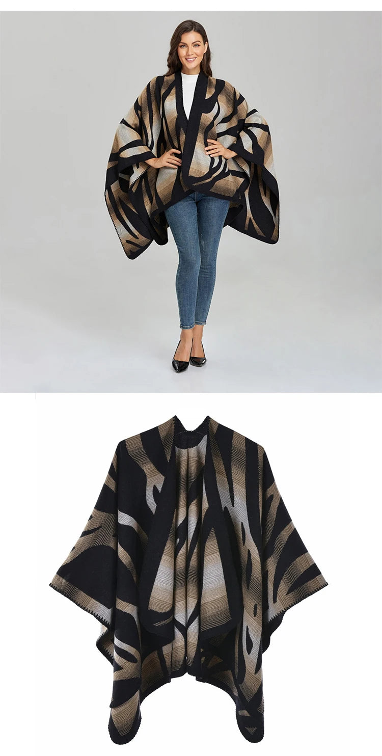 Imitation Cashmere Women Zebra Print Scarf Vintage Winter Warm Shawl Wrap Female Casual Knitted Warm Split Soft Thick Blanket