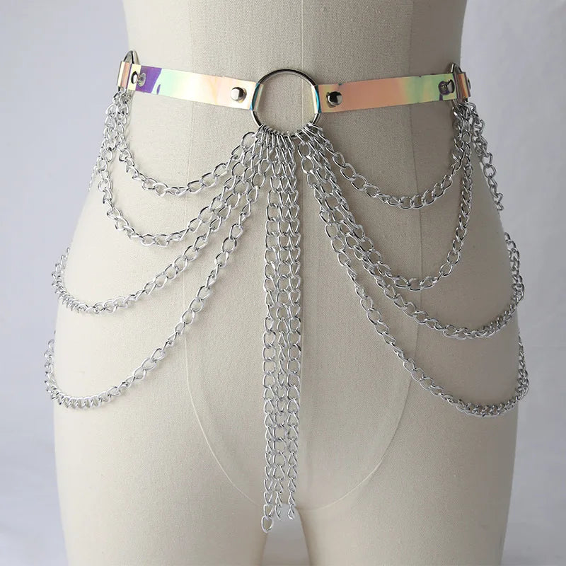 Harajuku American Street Dance Personality Punk Waist Chain Gothic Multilayer Metal Chain Tassel Sexy Body Chains Jewelry Belt