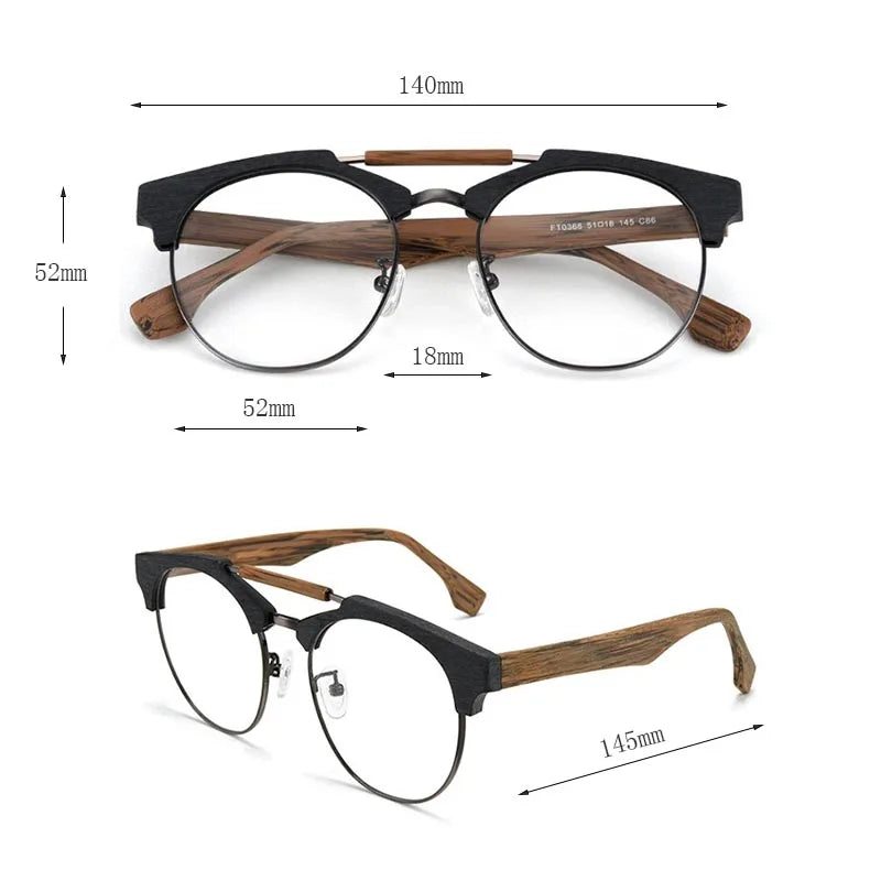 HDCRAFTER New Round Wood Optical Lenses Glasses Frame Men Myopia Women Prescription Progressive Glasses Eyeglasses Frames