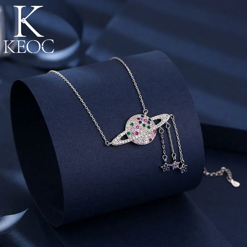 Keoc 2021 Trend Luxury Colorful Zircon Planet Necklace for Women Pingente Y2k Jewelry Personalized Gift Dropship Suppliers