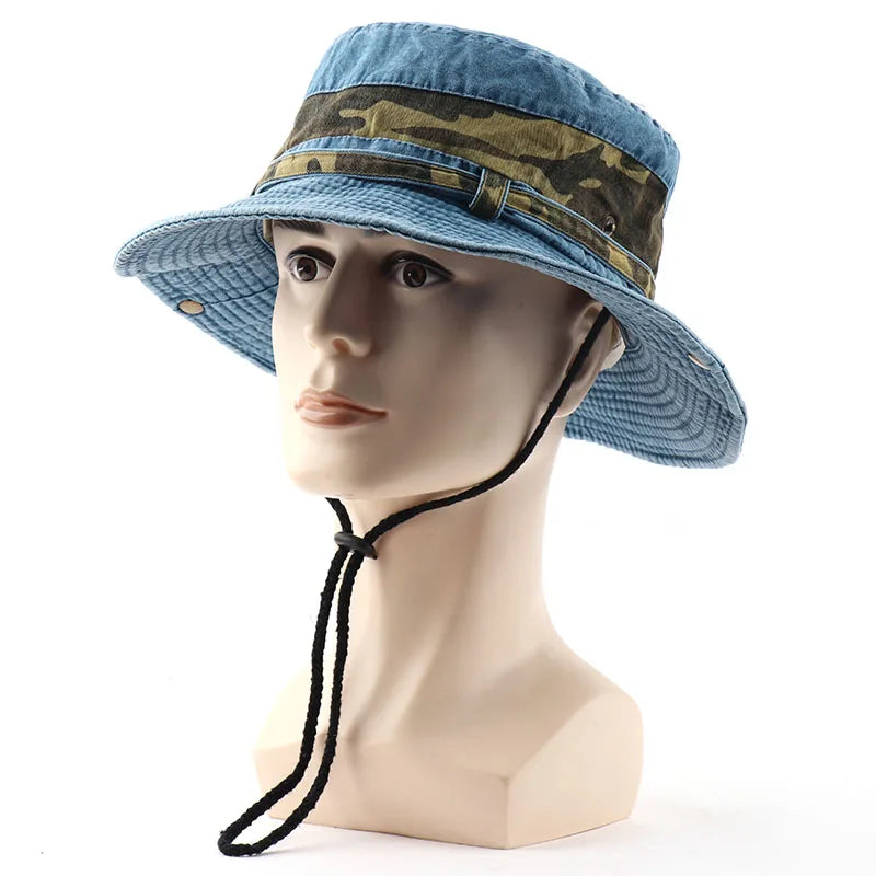 CAMOLAND UPF 50+ Sun Hat For Women Men 100% Cotton Bucket Hat Male Camouflage Patchwork Outdoor Hiking Fishing Boonie Caps
