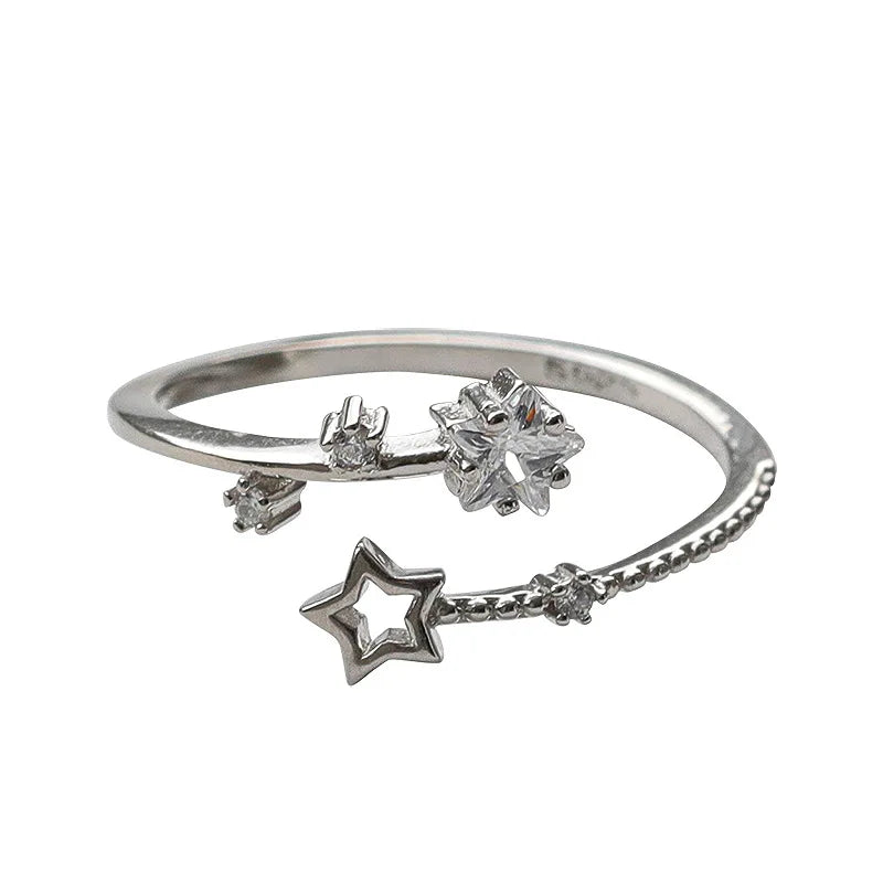 925 Sterling Silver Star Crytal Ring for Women Girl Personality Simple Adjustable Exquisite Jewelry Dropshippipng Gift