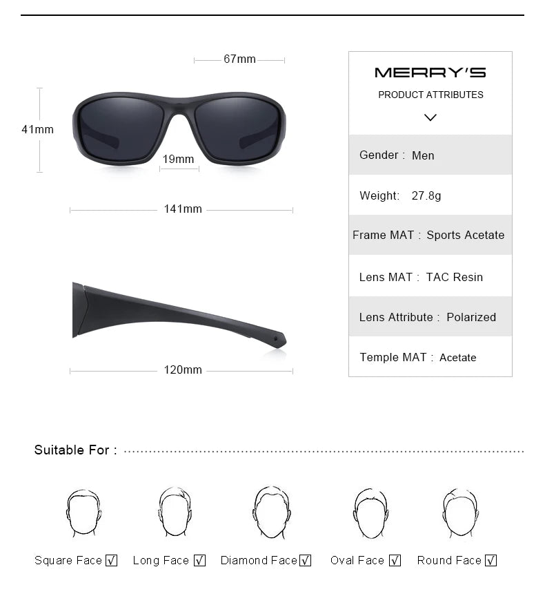 MERRYS DESIGN Men Polarized Outdoor Sports Sunglasses Male Goggles Glasses For Driving UV400 S9029