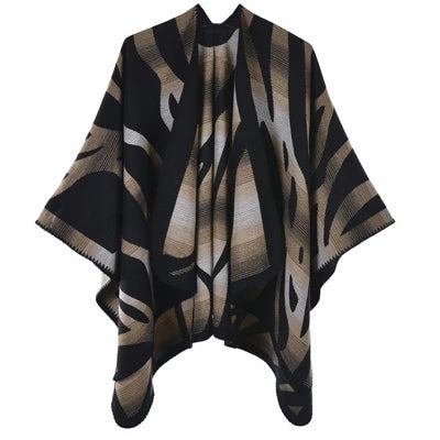 Imitation Cashmere Women Zebra Print Scarf Vintage Winter Warm Shawl Wrap Female Casual Knitted Warm Split Soft Thick Blanket