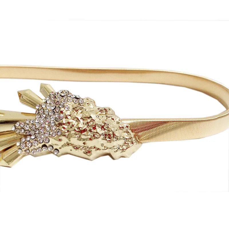 Metal Elasticity Women Belts Luxury Brand Rhinestone Buckle Thin  Adjustable 60-100CM All-Match Dress Fashion Party Waistband