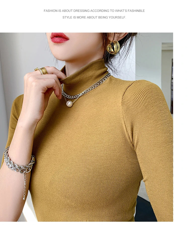 Spring Autumn Black Turtleneck Tops Short Sleeve Slim Tshirt Women Korean Style Basic Elasticity Tee Shirt Femme Mujer Camisetas