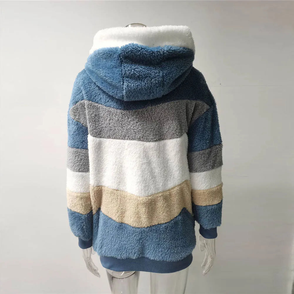 Women Winter Oversized Sherpa Sweater Plus Size 5XL Fleece Zipper Cardigan Hooded Coat Faux Fur Teddy Jacket