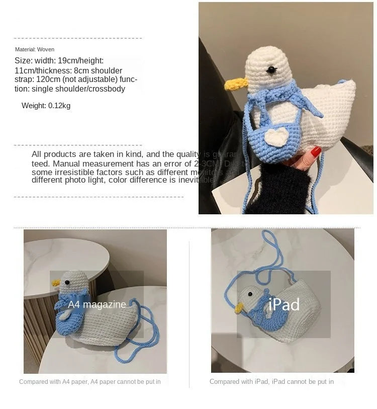 New Korean Fashion Bags For Women Woolen Knitting Handmade Crossbody Bags Women Lovely Duck Purse Phone Bag Mini Bag Bolso Mujer