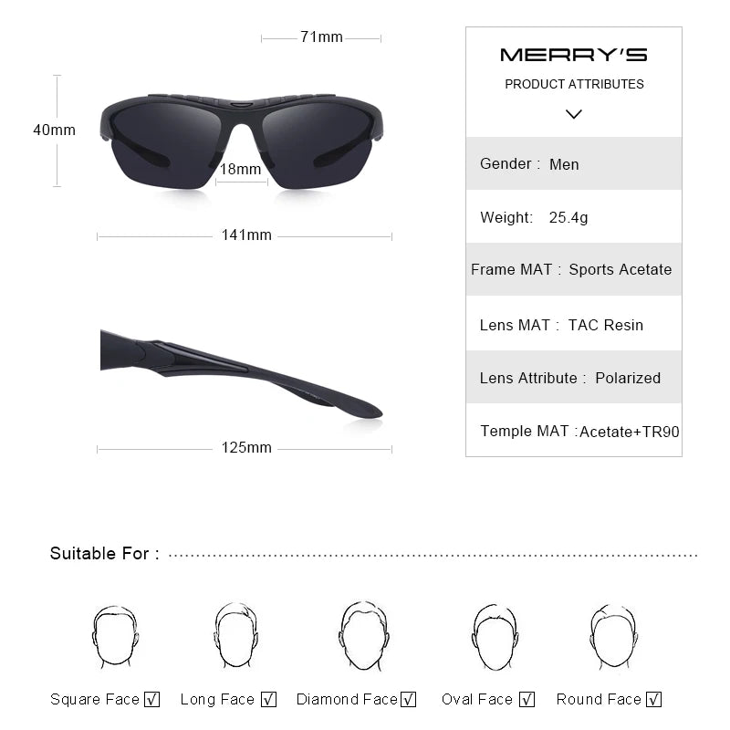 MERRYS DESIGN Men Polarized Outdoor Sports Sunglasses Male Goggles Glasses For Fishing B i cycle UV400 Protection S9025